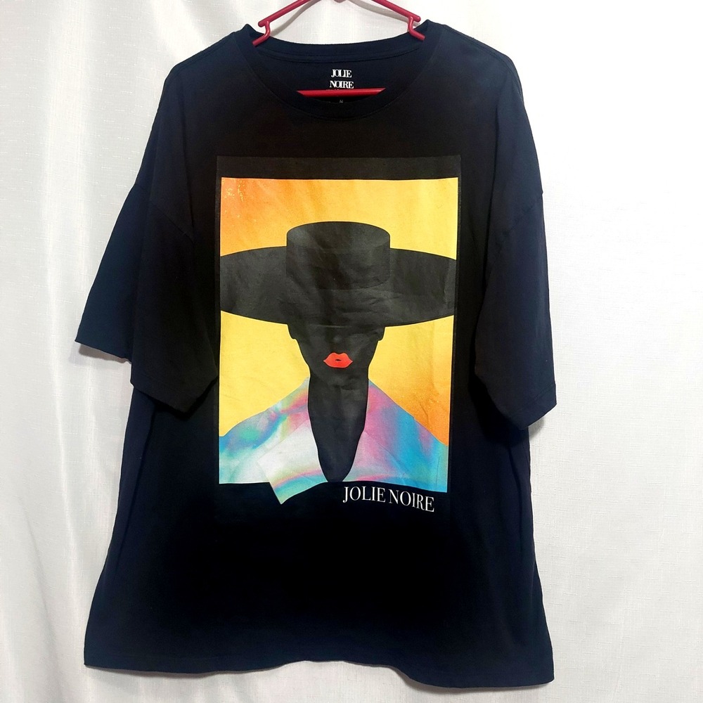 Jolie Noire Womens Med Relaxed Tee Girl With Hat Oversized Cotton Long